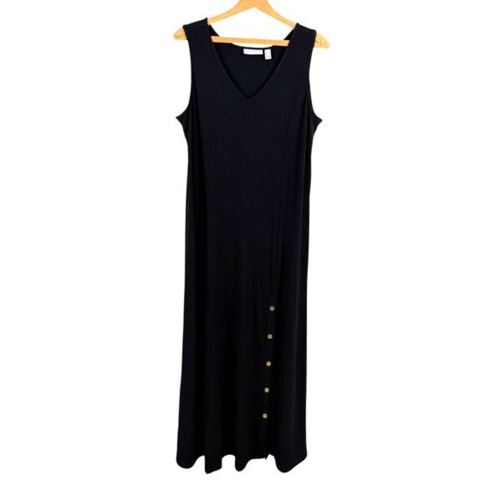 Susan Graver Black Sleeveless Maxi Dress with Side Button Detail